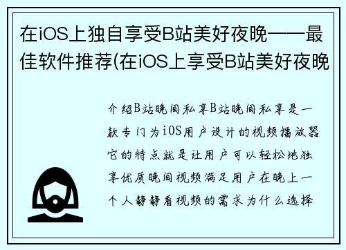 在iOS上独自享受B站美好夜晚——最佳软件推荐(在iOS上享受B站美好夜晚——最佳软件推荐续篇)